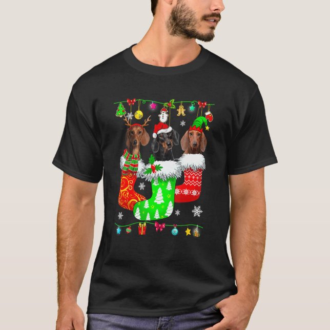 Dachshunds Christmas In Stockings Dachshund Xmas O T-Shirt (Front)