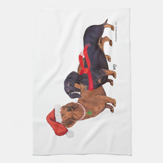 Dachshunds Christmas Kitchen Towel (Vertical)