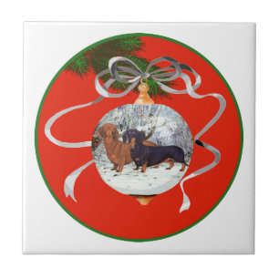 Dachshunds Christmas Ornament Tile