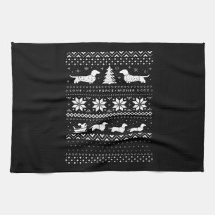 Dachshunds Christmas Sweater Pattern Classic T-Shi Kitchen Towel