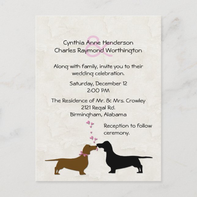 Dachshunds Custom Ivory Wedding Invitation Postcard (Front)