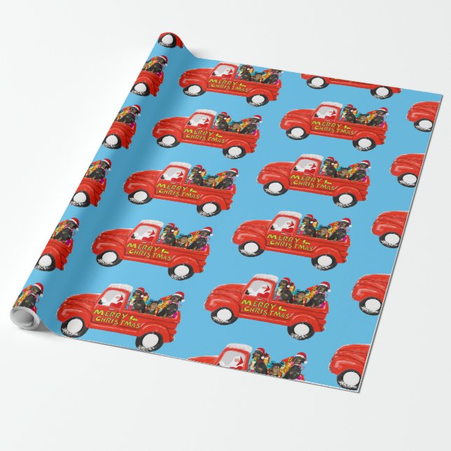 Dachshunds Dog in Christmas Delivery Truck Wrapping Paper (Unrolled)