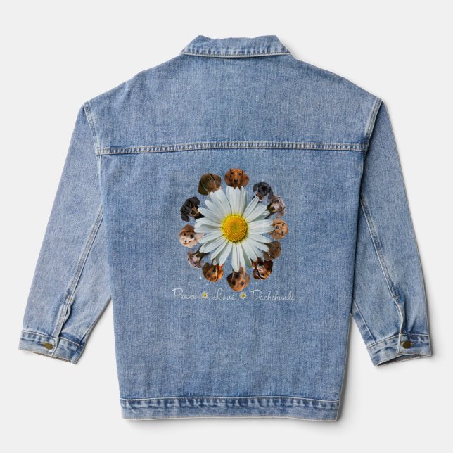 Dachshunds Dogs Peace Love Daisy Dachshunds Mom  Denim Jacket (Back)