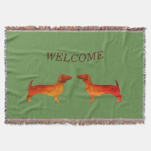 Dachshunds Dogs Welcome Throw Blanket (Front)