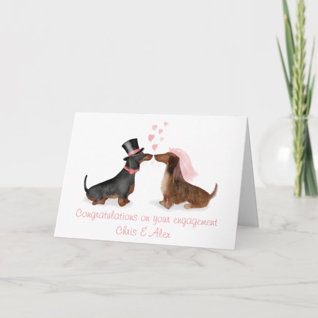 Dachshunds en amour carte fiançailles (garçon/fill (Devant)