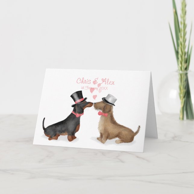 Dachshunds en amour carte mariage (garçon/garçon) (Devant)