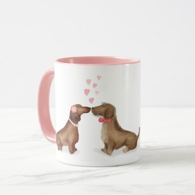 Dachshunds en amour tasse personnalisée (fille/gar (Devant gauche)