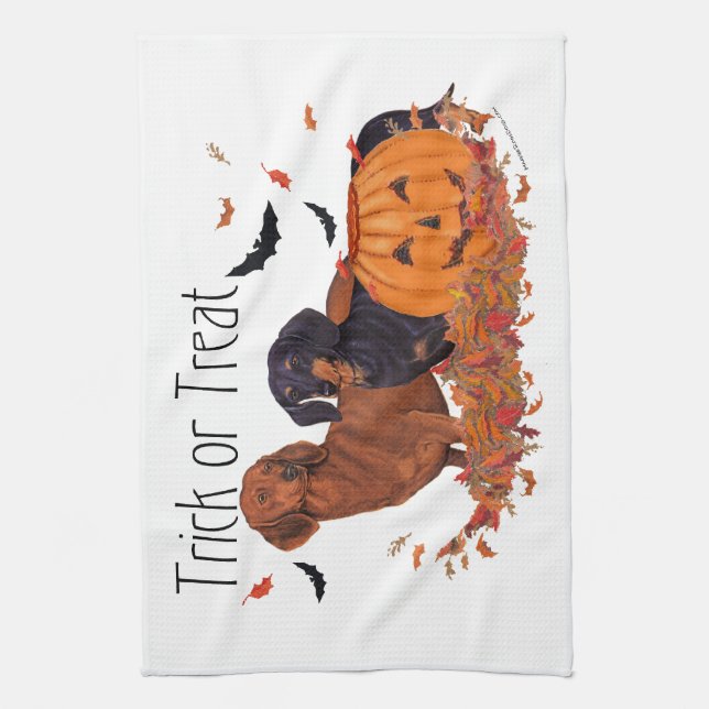 Dachshunds Halloween Kitchen Towel (Vertical)