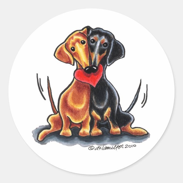Dachshunds Have Heart Classic Round Sticker (Front)