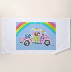Dachshunds in a Hippie Car Beach Towel
