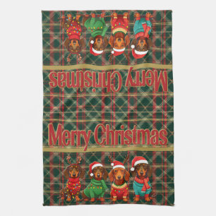 Dachshunds in Antlers & Santa Hats: Christmas Kitchen Towel