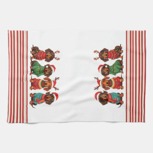 Dachshunds in Antlers & Santa Hats: Christmas Kitchen Towel