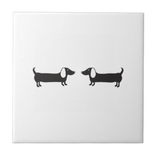 Dachshunds in black and white love tile
