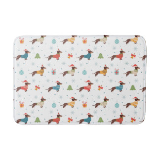 Dachshunds in Christmas Sweaters Pattern Bath Mat