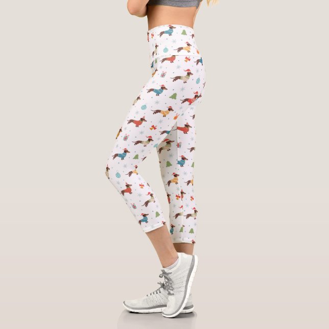 Dachshunds in Christmas Sweaters Pattern Capri Leggings (Left)