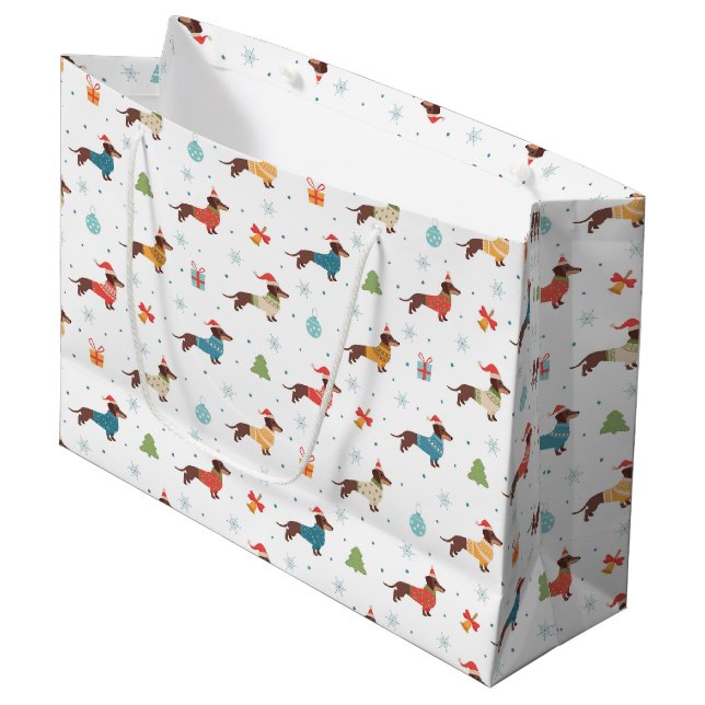 Dachshunds in Christmas Sweaters Pattern Large Gift Bag (Front Angled)