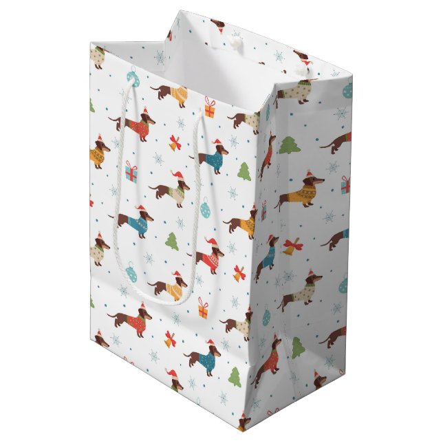Dachshunds in Christmas Sweaters Pattern Medium Gift Bag (Front Angled)
