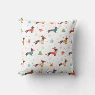 Dachshunds in Christmas Sweaters Pattern Throw Pillow