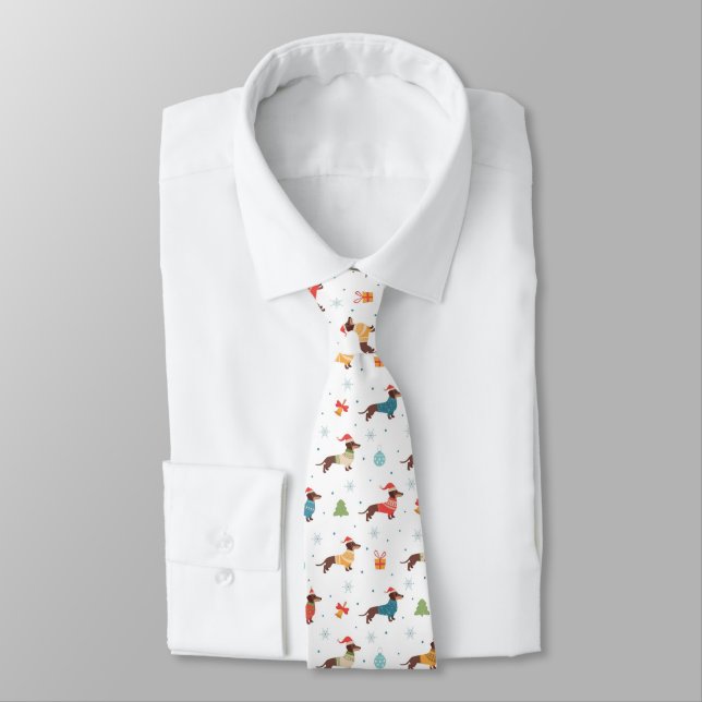 Dachshunds in Christmas Sweaters Pattern Tie (Tied)