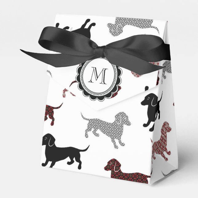 Dachshunds in Damask Cute Pattern Favor Box (Front Side)