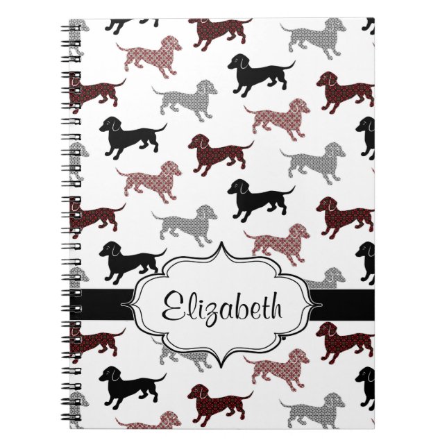 Dachshunds in Damask Cute Pattern Notebook (Front)