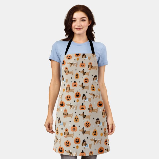 Dachshunds in Halloween Costumes Pattern Apron (Worn)