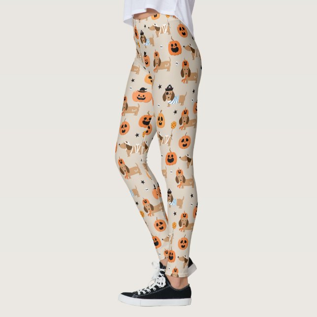 Dachshunds in Halloween Costumes Pattern Leggings (Left)