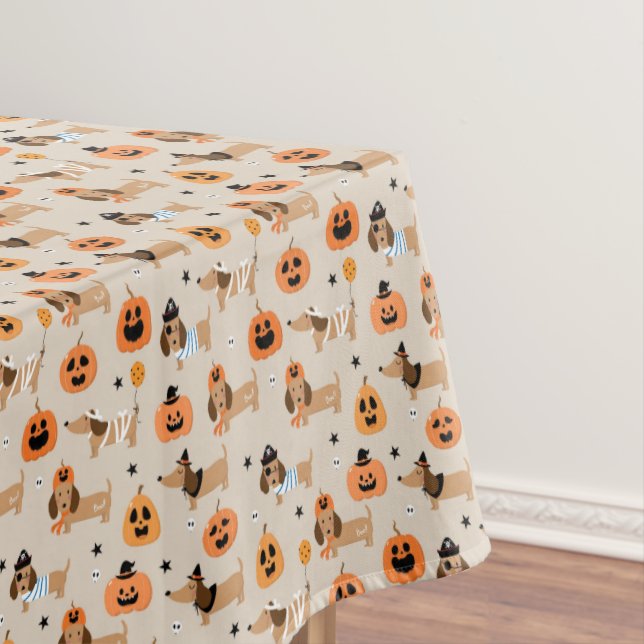 Dachshunds in Halloween Costumes Pattern Tablecloth (In Situ)
