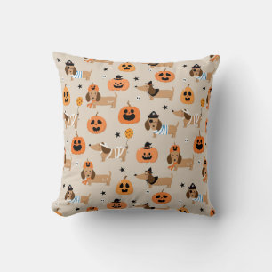 Dachshunds in Halloween Costumes Pattern Throw Pillow