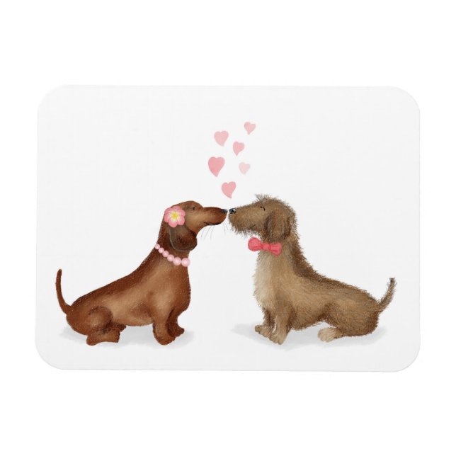 Dachshunds in love fridge magnet (girl/boy) (Horizontal)