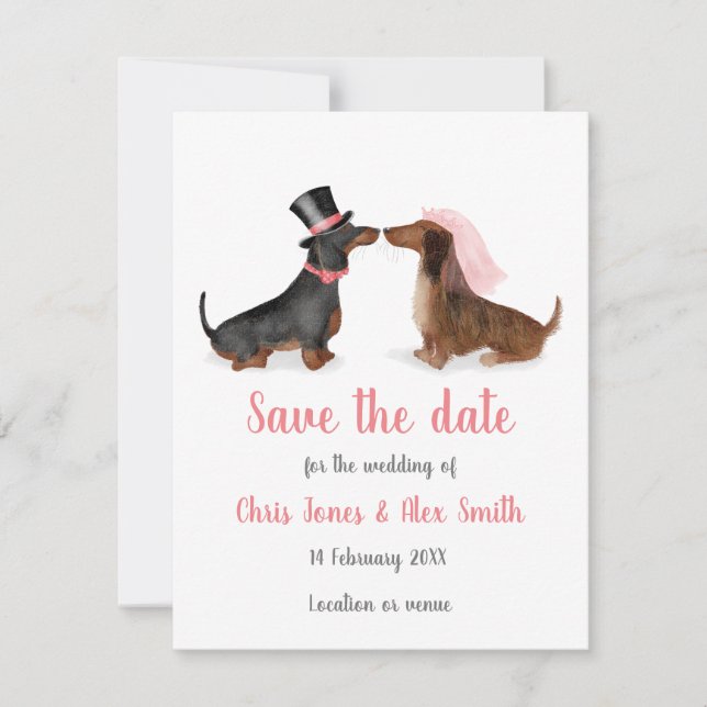 Dachshunds in love save the date card (boy/girl) (Front)