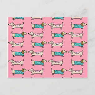Dachshunds in pink love postcard