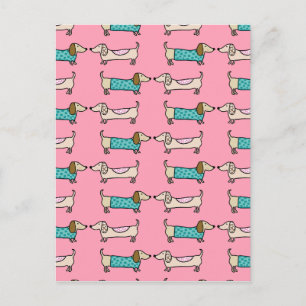 Dachshunds in pink love postcard