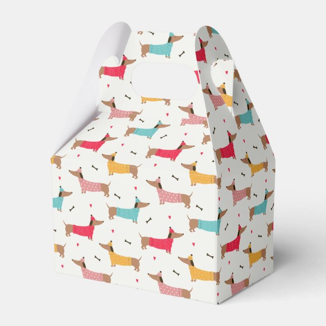 Dachshunds in Sweaters Holiday Pattern Favor Box (Front Side)