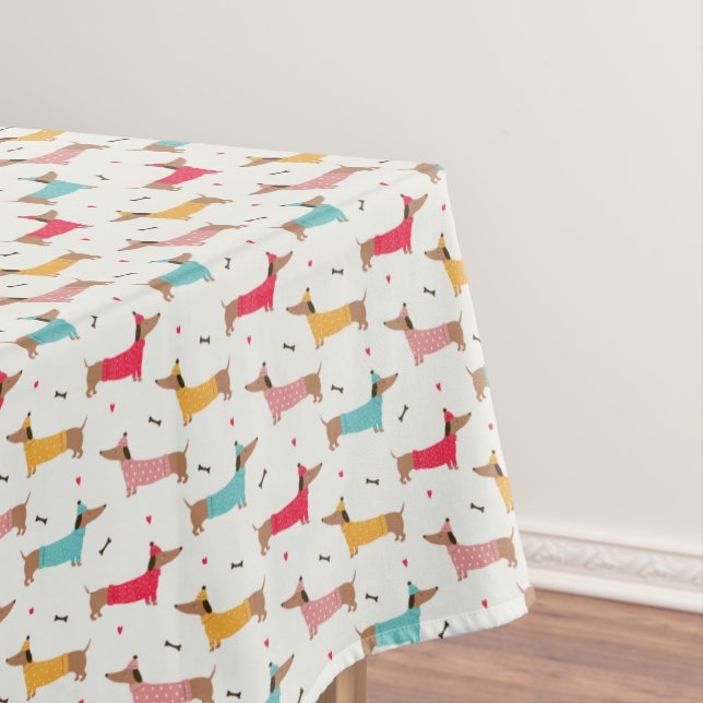 Dachshunds in Sweaters Holiday Pattern Tablecloth (In Situ)