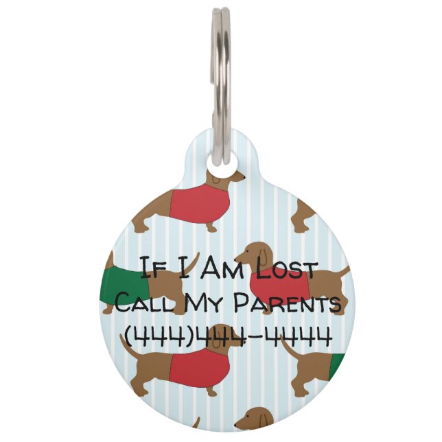 Dachshunds In Sweaters Personalized Pet Tag (Front)