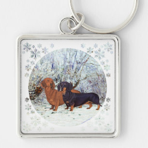 Dachshunds in the Snow Keychain