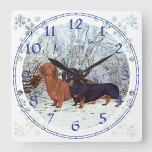 Dachshunds in the Snow Square Wall Clock