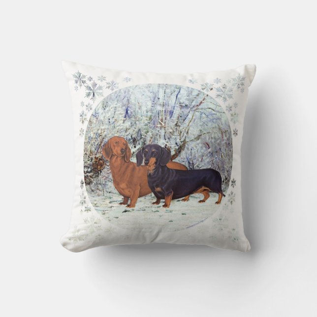Dachshunds in the Snow Throw Pillow (Front)