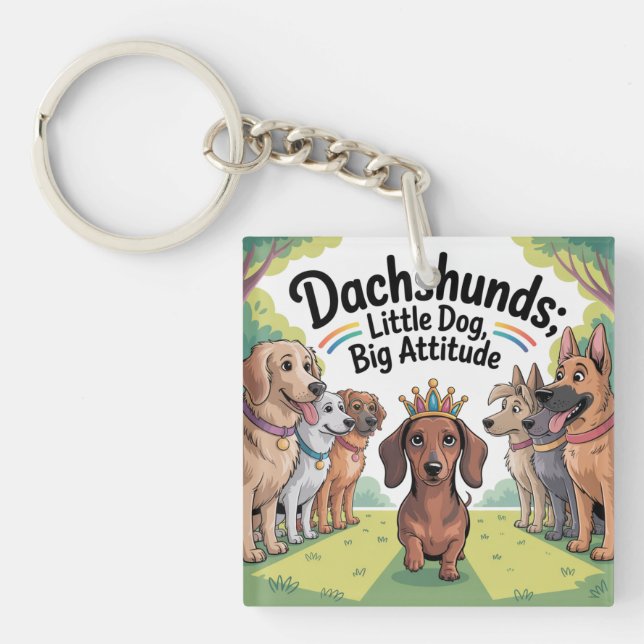 Dachshunds Little Dog, Big Attitude Keychain (Front)