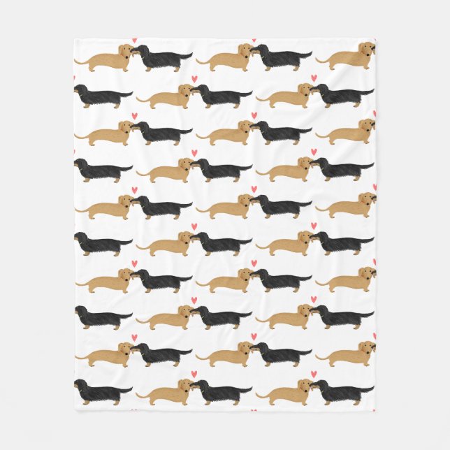 Dachshunds Love | Cute Wiener Dogs Pattern Fleece Blanket (Front)