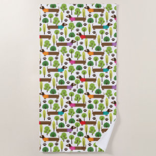 Dachshunds On A Walk In The Park Beach Towel
