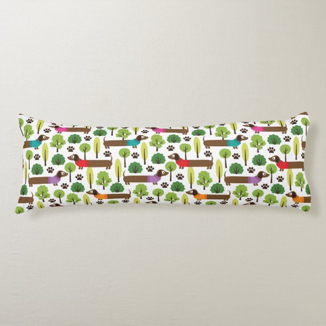 Dachshunds On A Walk In The Park Body Pillow (Front)