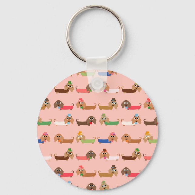 Dachshunds on Pink Keychain (Front)