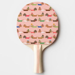 Dachshunds on Pink Ping Pong Paddle