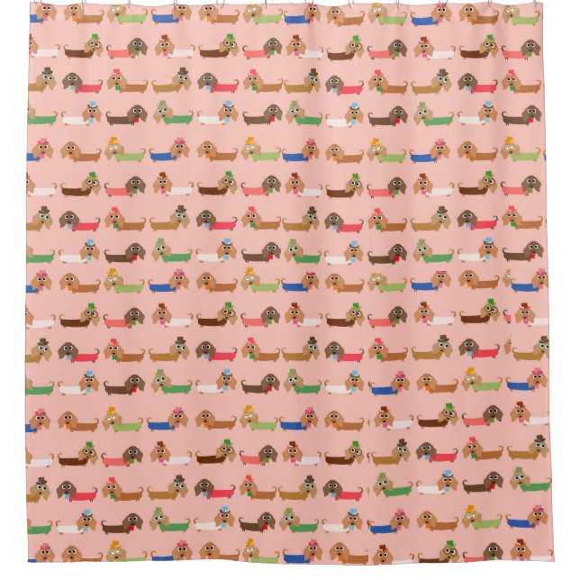 Dachshunds on Pink Shower Curtain (Front)