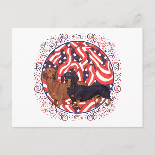 Dachshunds Patriotic Flag Postcard (Front)
