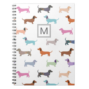 Dachshunds Pattern Stylish Colourful Monogrammed Notebook