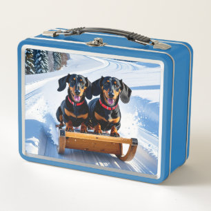 Dachshunds Sled Ride Metal Lunch Box