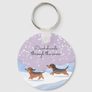 Dachshunds Snow Doxie Christmas Sausage Dogs Cute Keychain